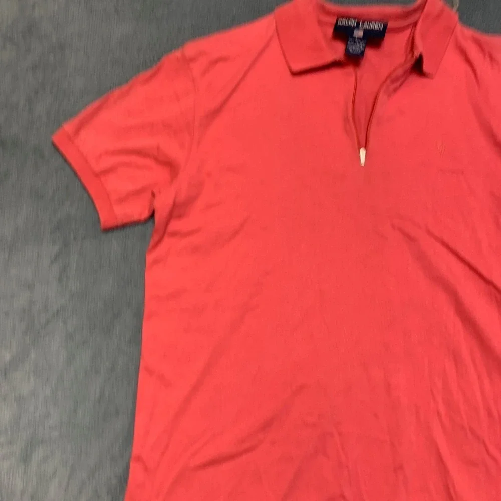 Ralph Lauren Polo Sport Shirt Mens Large Orange Cotton Golf Performance 1/4 Zip